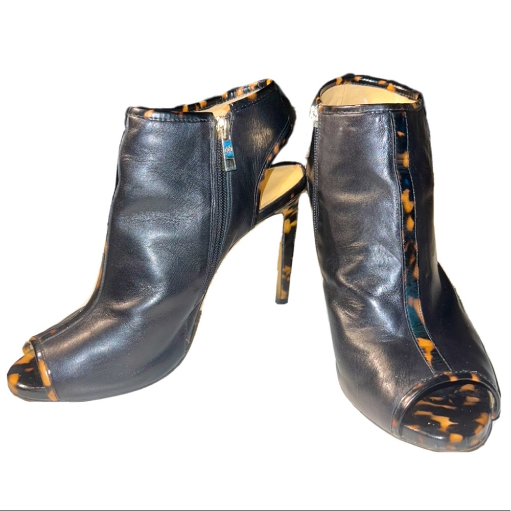 ANN TAYLOR Y2K Black Leather Open Toed Slingback Heels